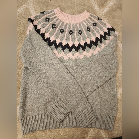 J Crew Nordic Sweater Womens S Pink Gray Fair Isle Crew Neck Scandinavian Ski S - Picture 1 of 5